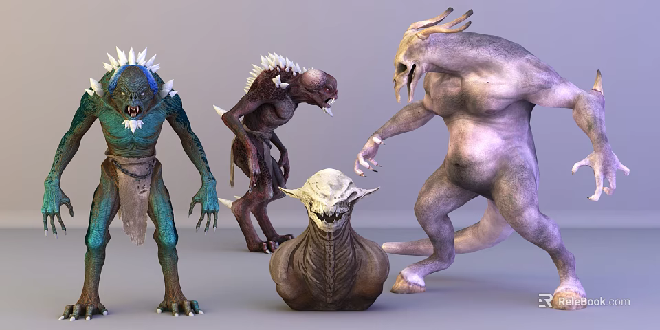 Game Movie Characters Monstrous Creatures with Spikes Various Body Types and Mythical Design 3d model 