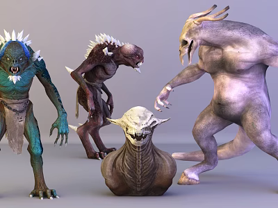 Game Movie Characters Monstrous Creatures with Spikes Various Body Types and Mythical Design 3d model