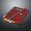 Brown Leather Notebook Computer With Notes Cover Red Blue Straps And Exposed Paper Sheets 3d model