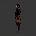 Fantasy Warrior Character Design With Red Black Costume And Detailed Armor