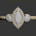 Beige Metal Ring With Oval Center Stone And Small Decorative Stones