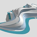 Modern Abstract Architectural Design With Curved White And Blue Structural Elements In 3d model