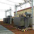 Industrial Power Substation Components With Transformer Units And Steel Support Structures 3d model