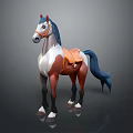Cartoon Horse Figure With Brown White Body Blue Mane Tail And Saddle Bridle