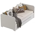 Children's Bed With White Grey Frame Soft Mattress Decorative Pillows And Cozy Blankets