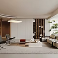 Modern Living Room Interior Design With Beige Sofa Curved Floor Lamp And Green Plant