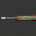 Traditional Decorative Axe With Sharp Metal Head And Colorful Patterned Handle