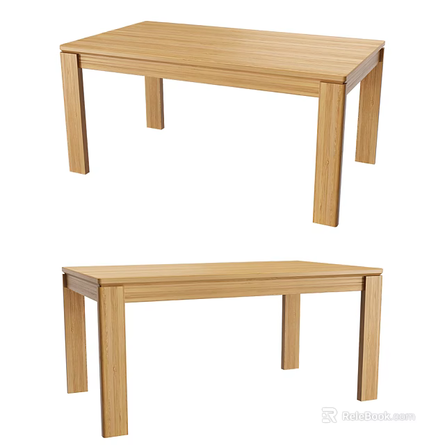 Wooden Dining Table With Natural Oak Material Simple Modern Design Two Different Views 3d model