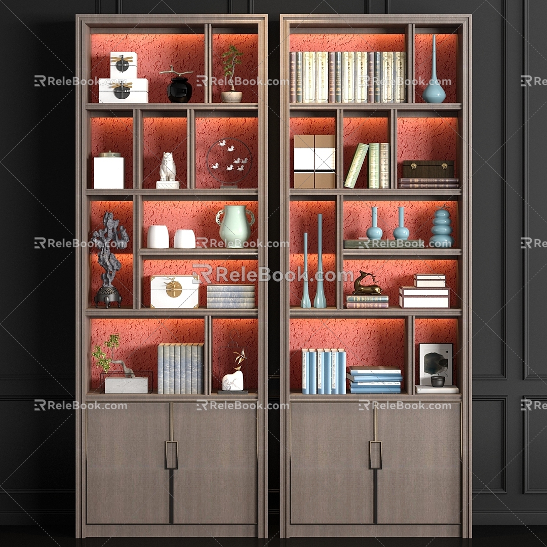 New Chinese-style Solid Wood Bookcase Chinese-style Book Jewelry Combination 3d model