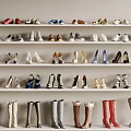 Various Styles of Shoes Including High Heels Boots and Sneakers Neatly Arranged on Shelves