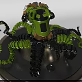 Green And Black Mechanical Octopus Model With Intricate Tentacles On Silver Base