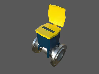 Industrial Flowmeter With Yellow Open Cover Blue Body And Silver Flange For Pipeline Systems 3d model