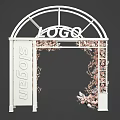 Elegant White Archway with LOGO Slogan and Pink Floral Decorations