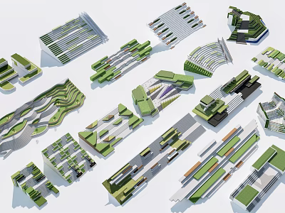 Various Modern Staircase Designs Featuring Geometric Structures And Green Decor Elements 3d model