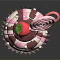 Pink Cupcake With Swirl Cream Chocolate Drizzle Fresh Strawberry And Striped Lollipop Decorative Paper Case