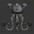 Futuristic Silver Robot Game Movie Character With Spherical Head Mechanical Legs And Wheel Structures