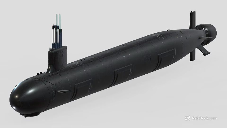 Black Submarine Warship Sleek Exterior Appearance 3d model 