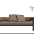 Beige Leather Sectional Sofa Set with Cushions Side Table and Green Plant 3d model