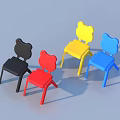 Cute Bear Ear Shaped Stools In Black Red Yellow And Blue Colors 3d model