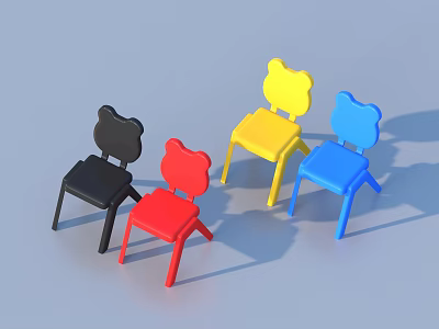 Cute Bear Ear Shaped Stools In Black Red Yellow And Blue Colors 3d model