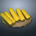 Fresh Yellow Corn Cobs With Green Leaves Placed On A Decorative Plate