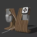 Two Smartwatches with Gray Mesh Straps on Wooden Charging Stand