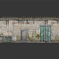 Aged Brick Building Featuring Rusted Metal Roof Wooden Doors And Moss Stained Walls 3d model
