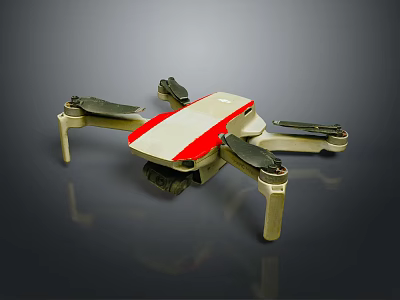 Foldable Red And White Drone With Four Propellers And Camera Equipment 3d model