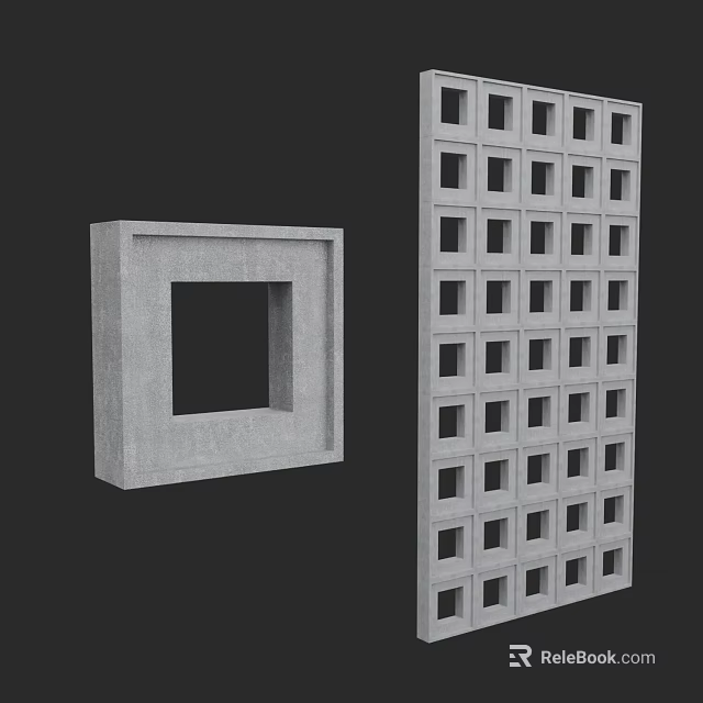 Modern Concrete Partition With Square Frame And Grid Pattern Design 3d model