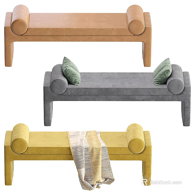 Stylish Ottoman Furniture Design With Brown Gray Yellow Round Armrests Green Cushions And Light Throw 3d model 