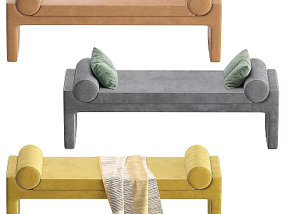 Stylish Ottoman Furniture Design With Brown Gray Yellow Round Armrests Green Cushions And Light Throw 3d model