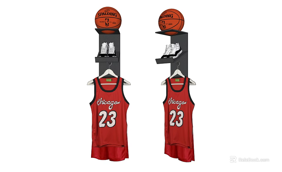 Basketball Jersey Hanger With Red Chicago 23 Jersey Basketball And Sneakers Storage 3d model 
