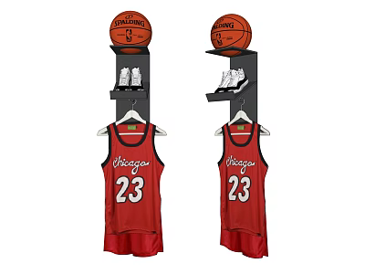 Basketball Jersey Hanger With Red Chicago 23 Jersey Basketball And Sneakers Storage 3d model