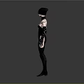 3D Model Female In Black Tight Fitting Outfit With High Hat Long Gloves And Boots