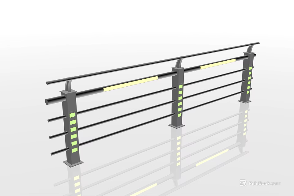 Modern Black Railings With Yellow Reflective Strips And Square Posts For Safety 3d model 