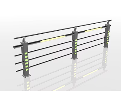 Modern Black Railings With Yellow Reflective Strips And Square Posts For Safety 3d model