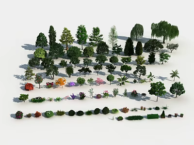 Diverse Arbor Trees 3D Models Collection Showcasing Various Shapes And Colors 3d model