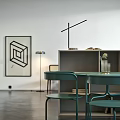 Hotel Guest Room Featuring Modern Minimalist Design Large Bed City Skyline View And Pendant Lights