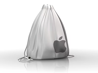 White Drawstring Bag with Apple Logo Sleek Design and Drawstring Closure 3d model