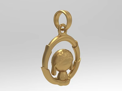Gold Decorative Pendant Ornament With Small Figure In Circular Frame Design 3d model