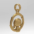 Gold Decorative Pendant Ornament With Small Figure In Circular Frame Design