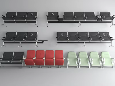 Multiple Colors Public Chairs Row Arrangement For Public Spaces Seating Design 3d model