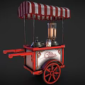 Vintage Ice Cream Cart With Red And White Striped Canopy And Red Wheels