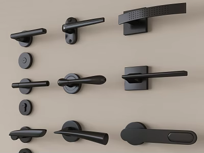 Modern Black Metal Door Handles With Various Stylish Designs For Home Decor 3d model