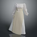 Elegant Off Shoulder Long Sleeve Dress With Cinched Waist Beige Skirt And White Top