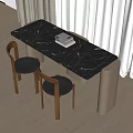 Modern Dining Table Set With Marble Top Wooden Chairs Black Seats And White Legs