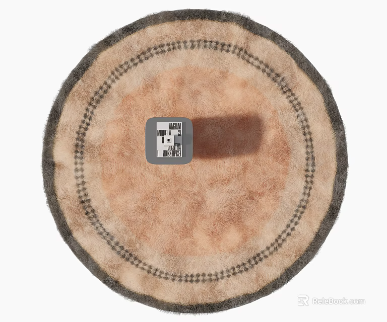 Round Carpet Light Brown Soft Plush Texture with Decorative Border Design for Living Room 3d model 