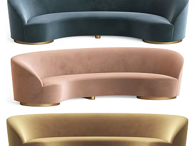 Modern Curved Sofas In Navy Pink Gold With Velvet Upholstery And Brass Legs 3d model