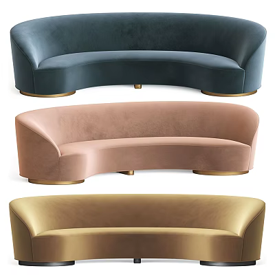 Modern Curved Sofas In Navy Pink Gold With Velvet Upholstery And Brass Legs 3d model