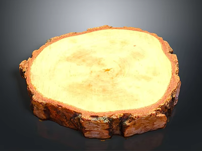 Natural Plant Wood Slice With Round Shape Annual Rings And Bark Edges 3d model